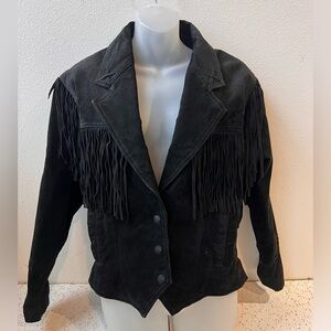 Vintage Women’s Wilsons Leather Western Moto Fringe Black Suede Jacket Medium